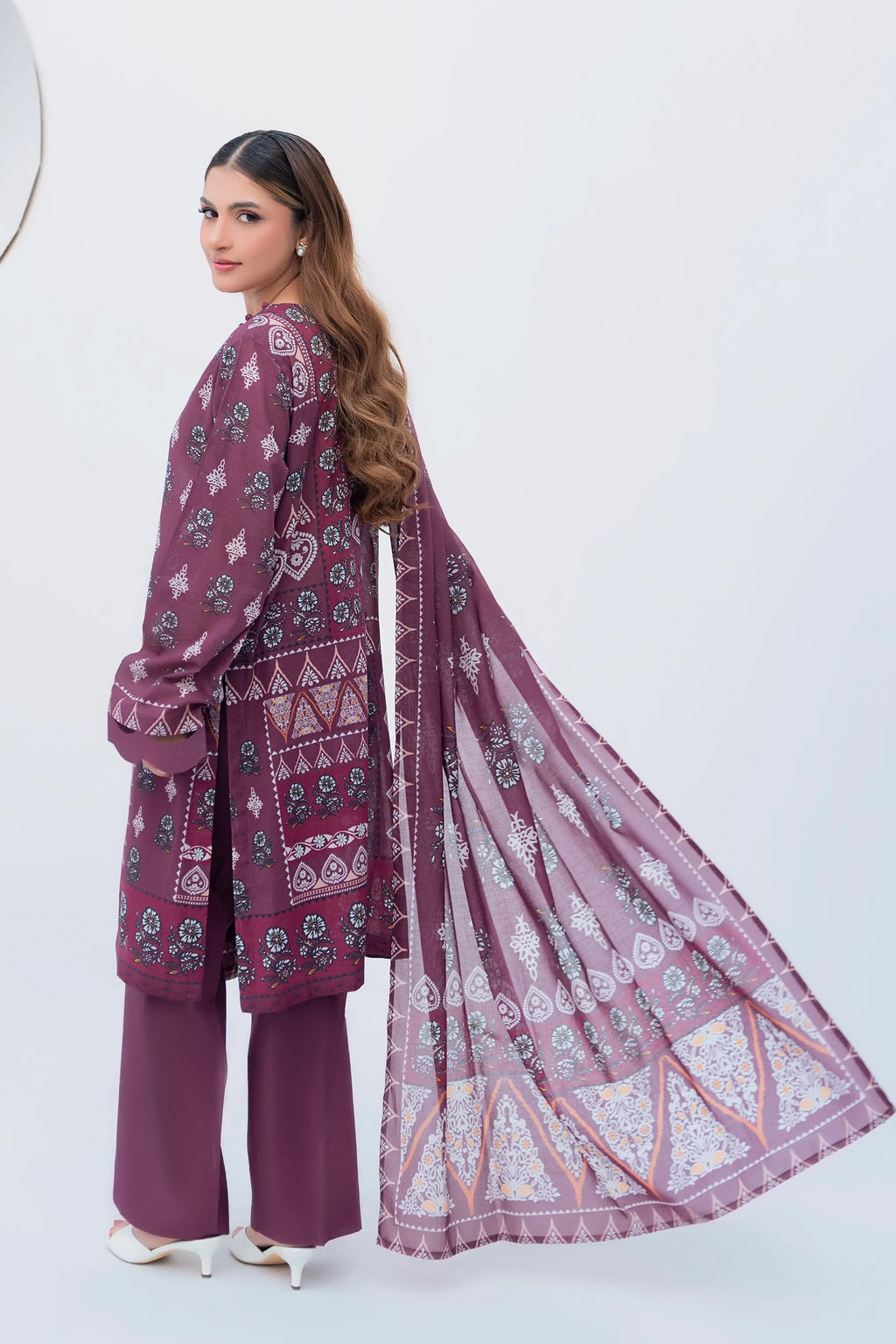 3 Piece Unstitched Tuscan Red Premium Printed Lawn