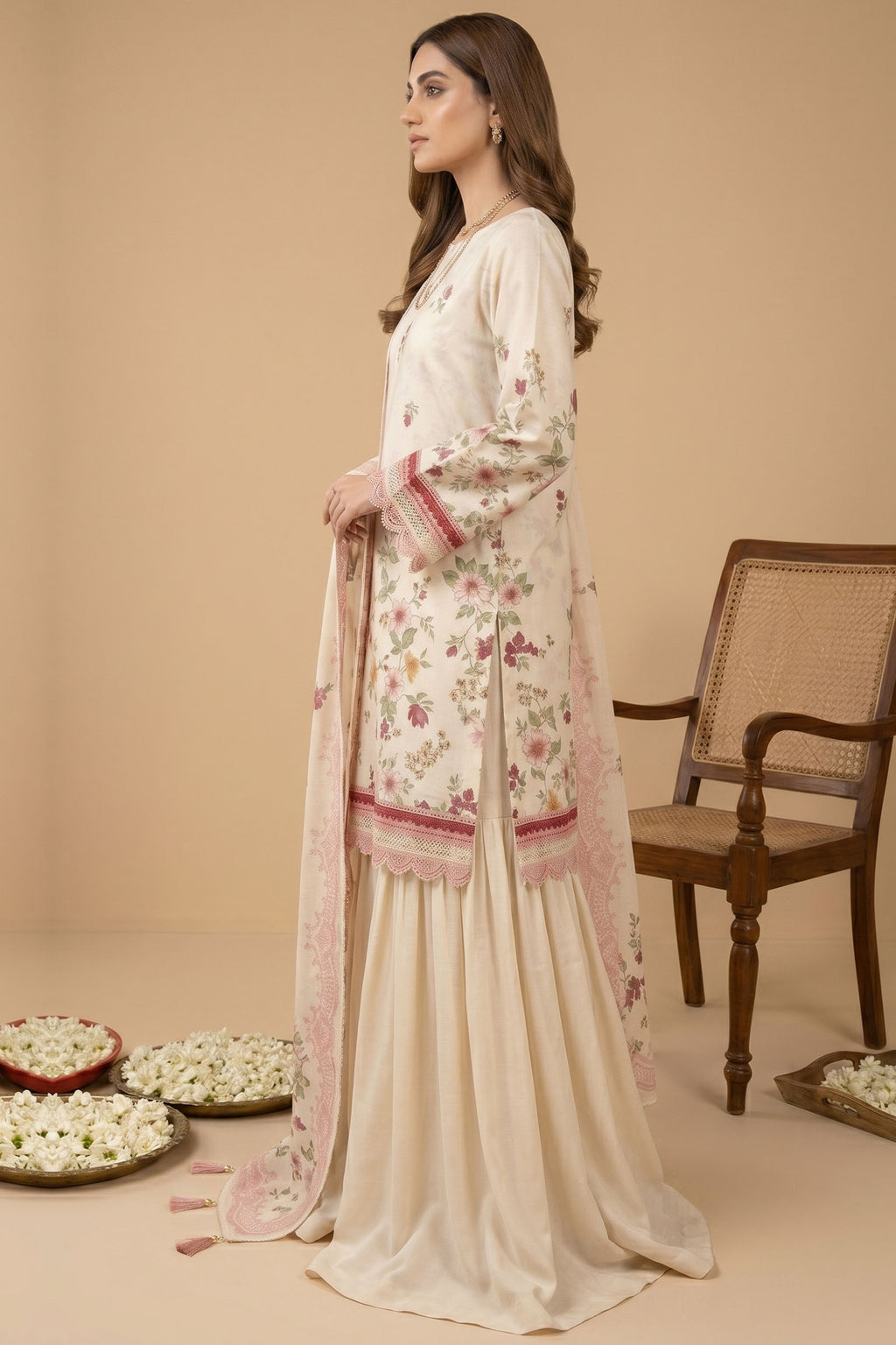 Bone 3 Piece Unstitched Premium Printed Lawn