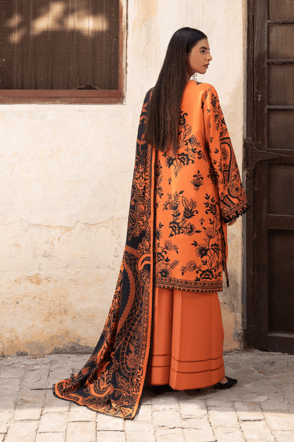 3 Piece Unstitched Orange Embroidered Linen