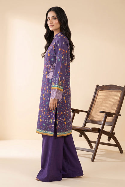 2 Piece Unstitched Printed Embroidered Khaddar - Royal Purple