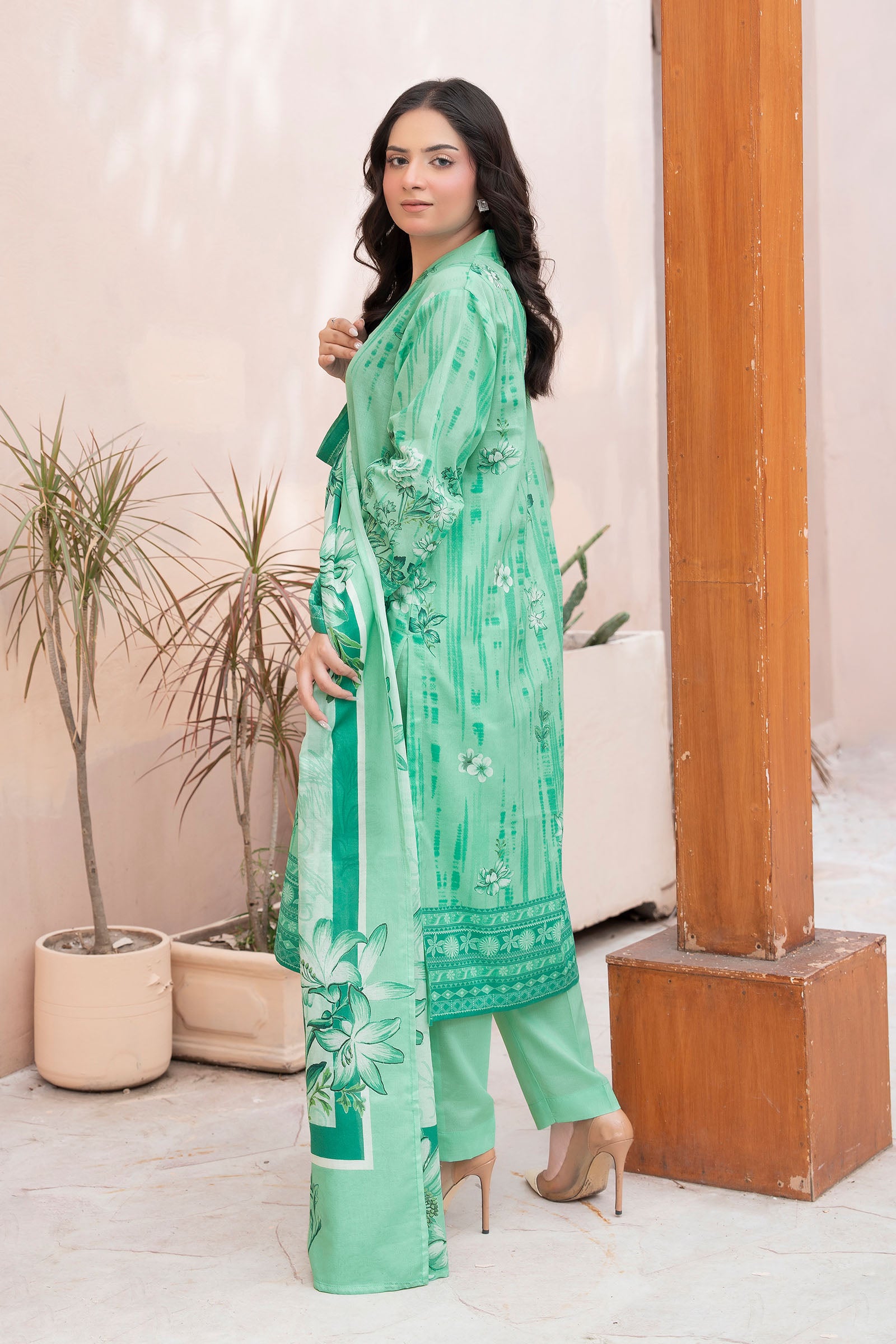 Mint Green 3 Piece Unstitched Premium Printed Lawn