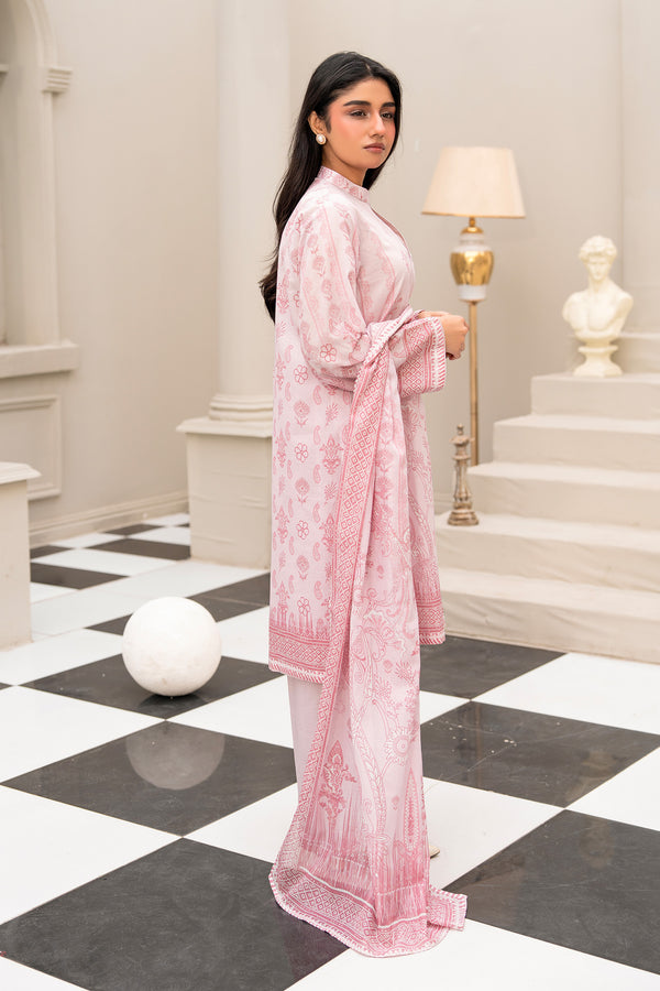 Baby Pink 3 Piece Unstitched Premium Printed Lawn