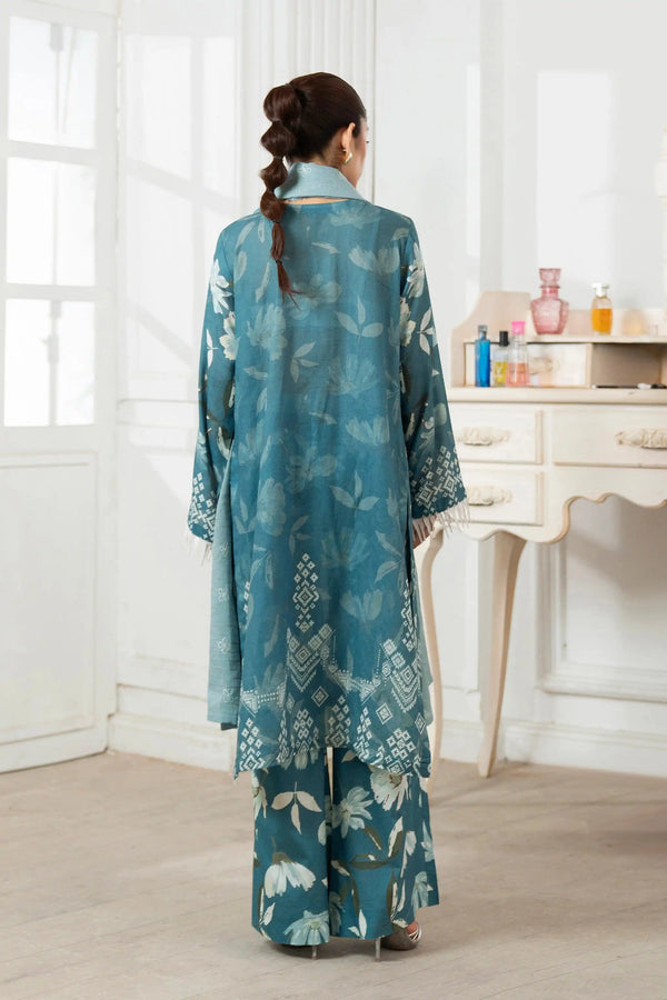 3 Piece Unstitched Cadet Blue Premium Emb Jacquard Lawn