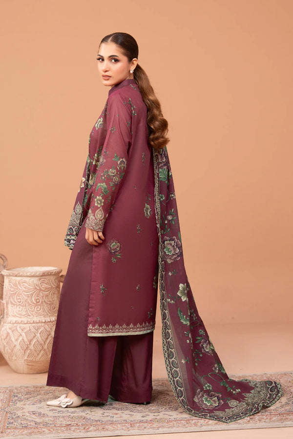 3 Piece Unstitched Wine Premium Printed Lawn