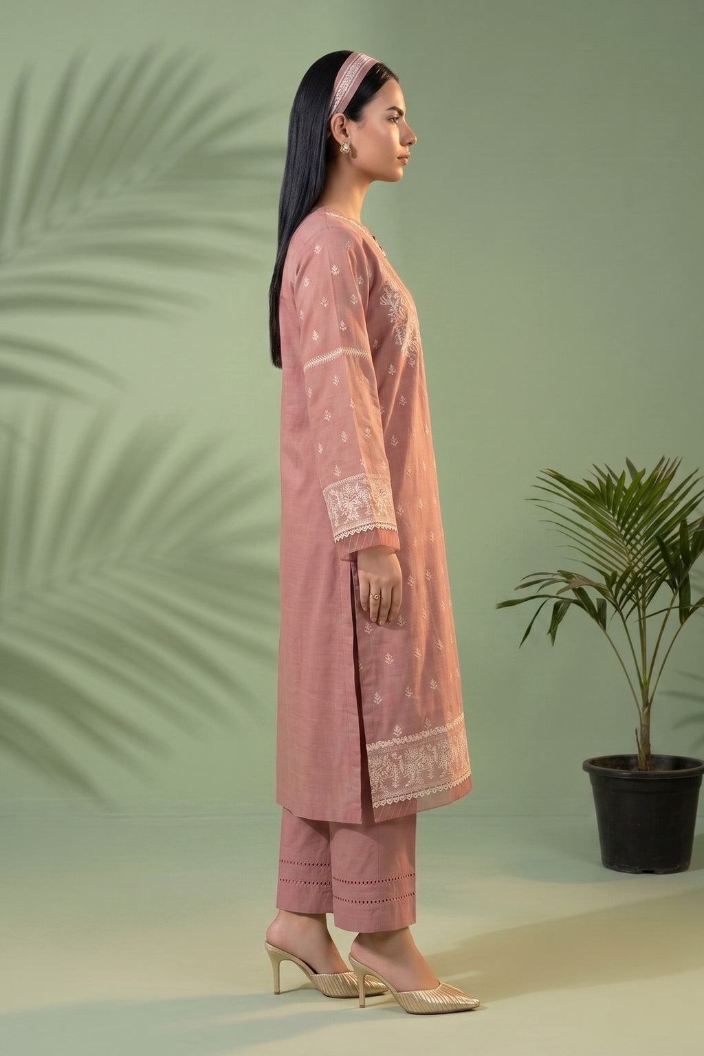 Tea Pink 2 Piece Unstitched Dyed Embroidered Lawn