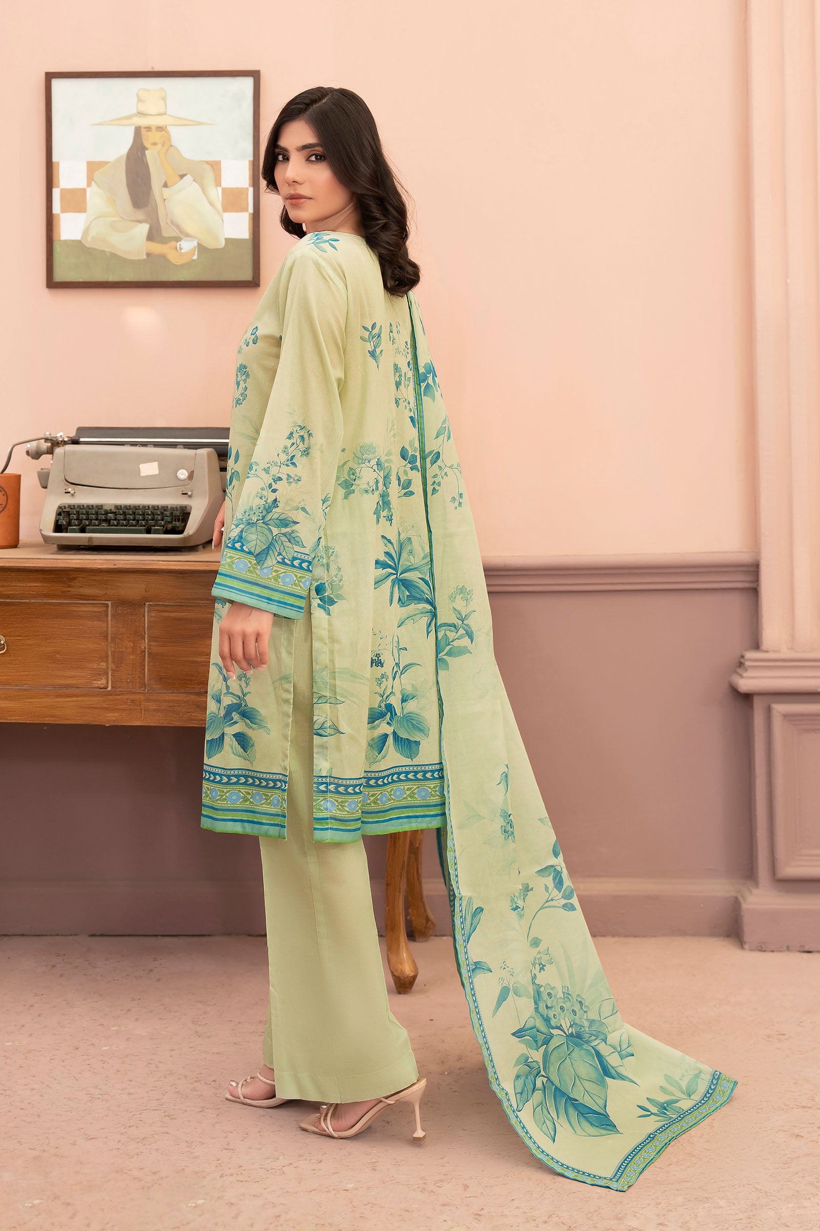 Lime Green 3 Piece Unstitched Premium Printed Lawn
