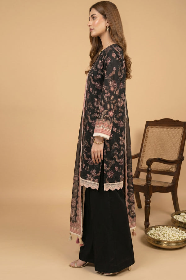 Black 3 Piece Unstitched Premium Printed Lawn