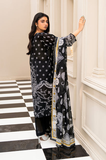 Black 3 Piece Unstitched Premium Printed Lawn