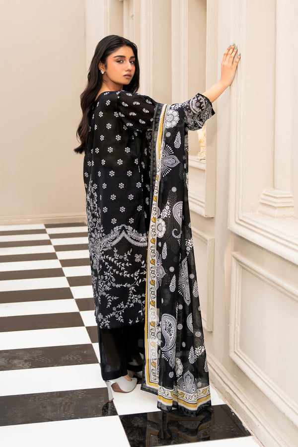Black 3 Piece Unstitched Premium Printed Lawn