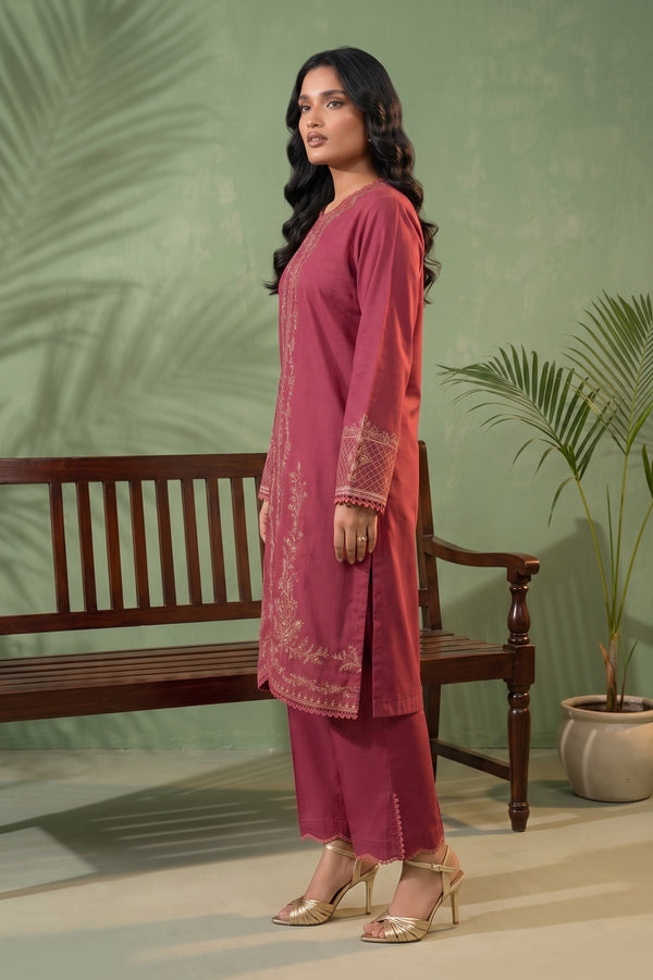 Ruby pink 2 Piece Unstitched Dyed Embroidered Lawn
