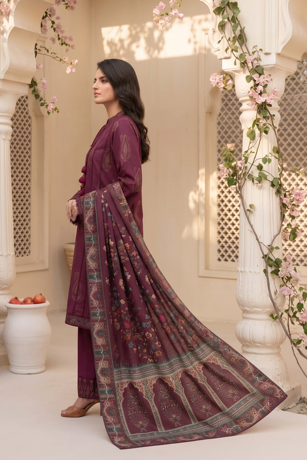 Unstitched Premium Printed 3 Piece Maroon Suit