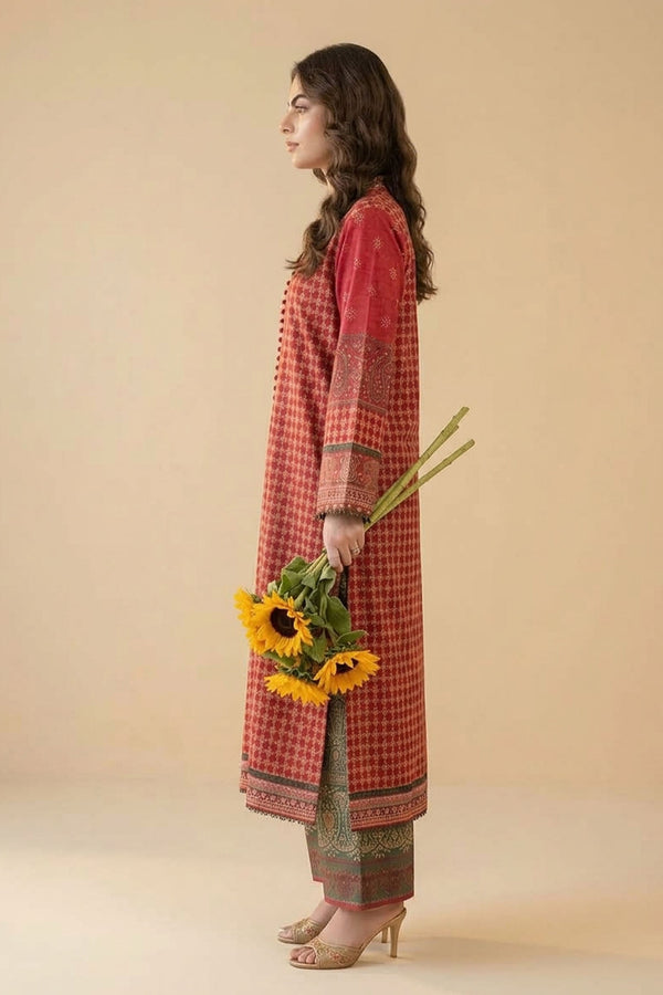 Red 2 Piece Unstitched Dyed Embroidered Lawn