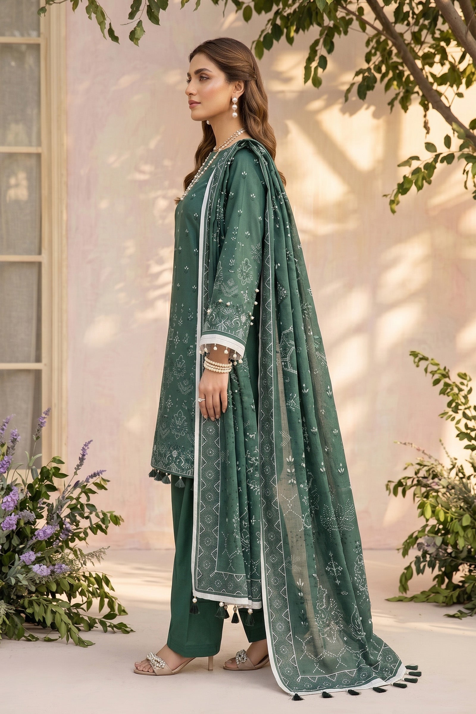 Slate Green 3 Piece Unstitched Premium Printed Lawn