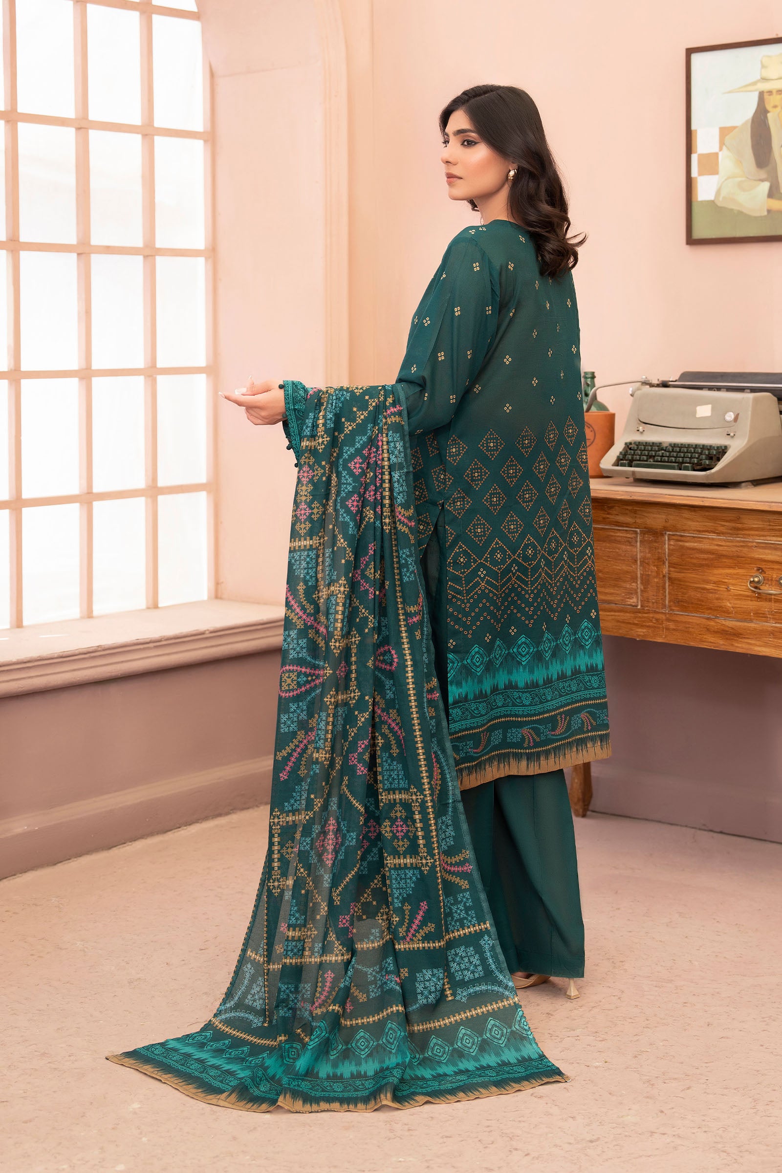 Slate Green 3 Piece Unstitched Premium Printed Lawn
