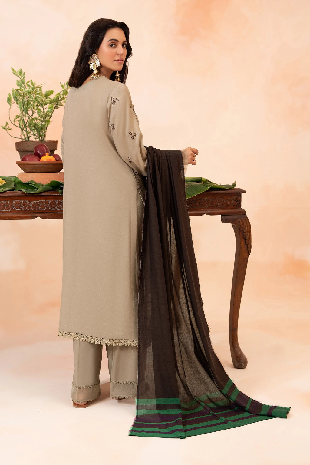 3 Piece Unstitched Tan Premium Emb Jacquard Lawn