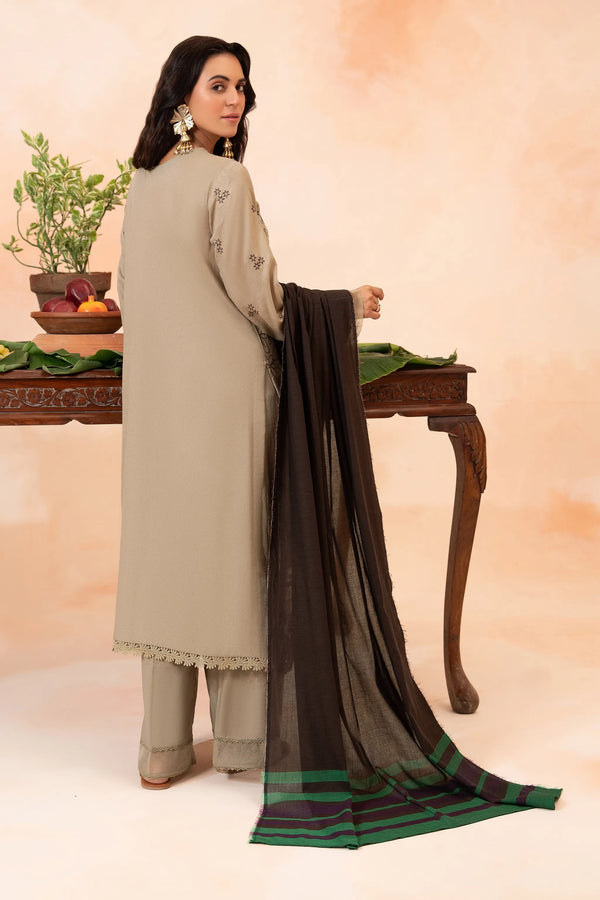 3 Piece Unstitched Tan Premium Emb Jacquard Lawn