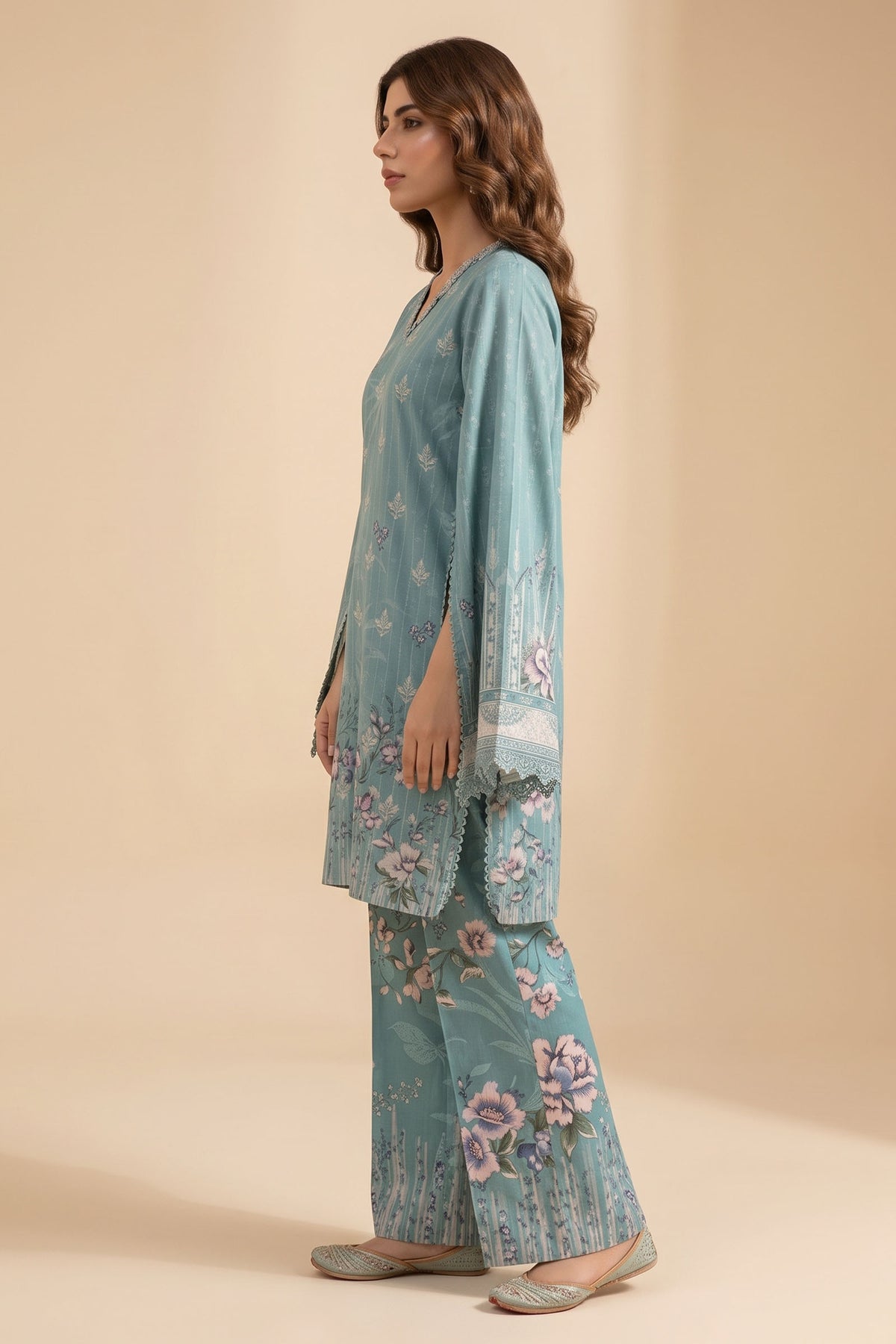 Moonstone Blue 2 Piece Unstitched Dyed Embroidered Lawn