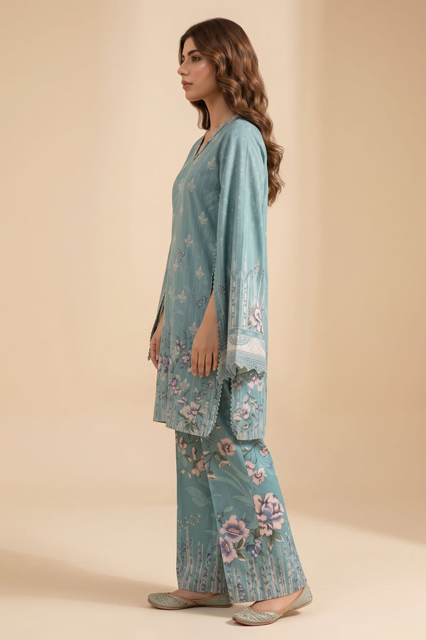 Moonstone Blue 2 Piece Unstitched Dyed Embroidered Lawn