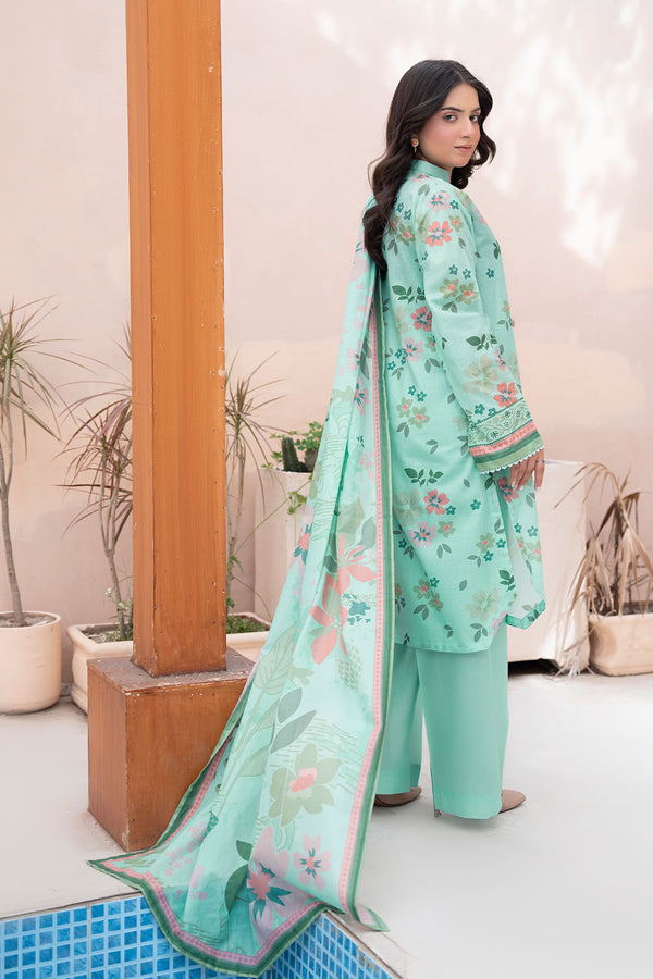 Aqua Green 3 Piece Unstitched Premium Printed Lawn