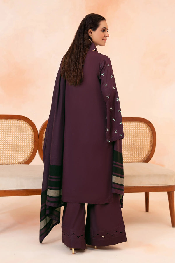 3 Piece Unstitched Wine Premium Emb Jacquard Lawn