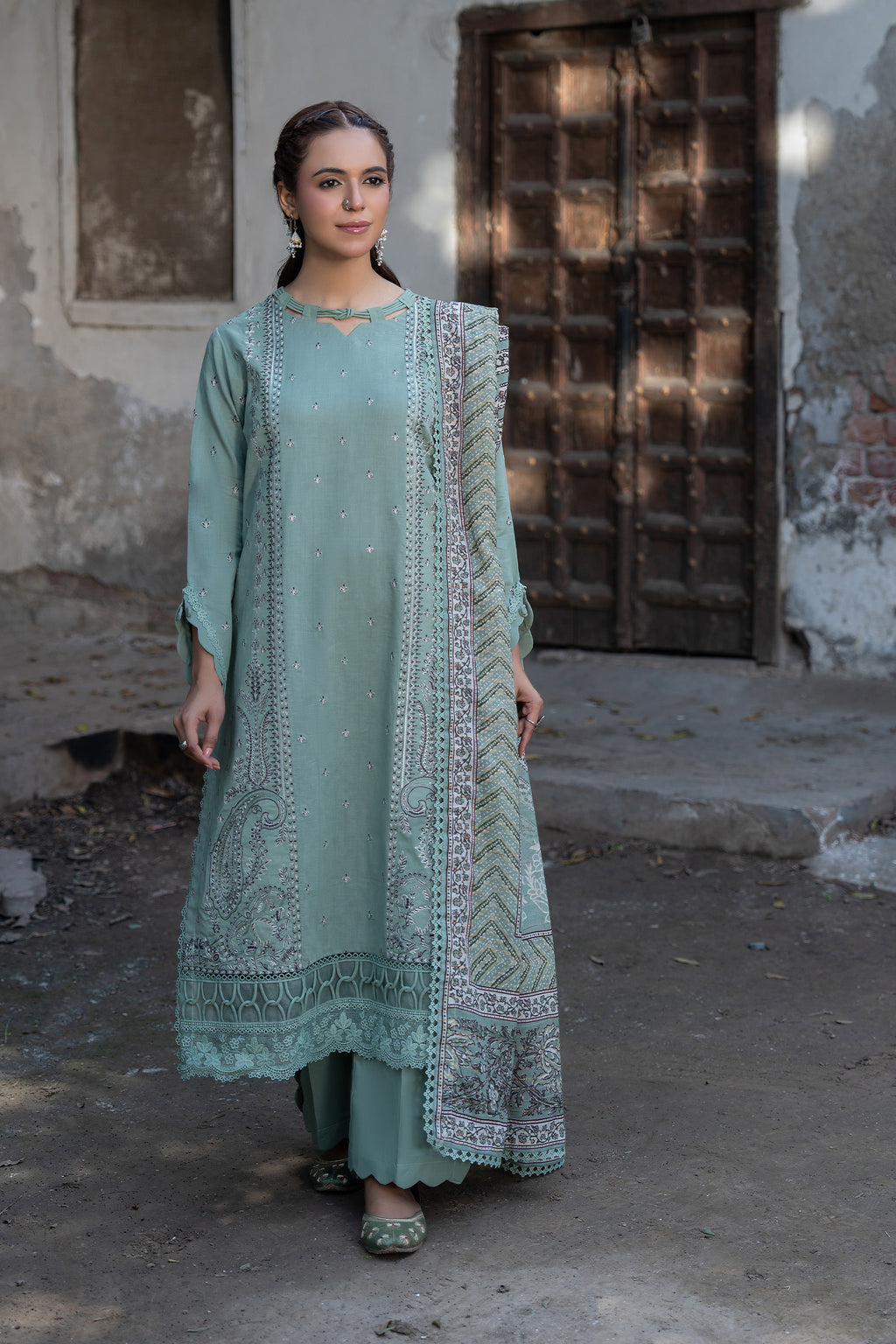 3 Piece Unstitched Cadet Gray Premium Emb Lawn