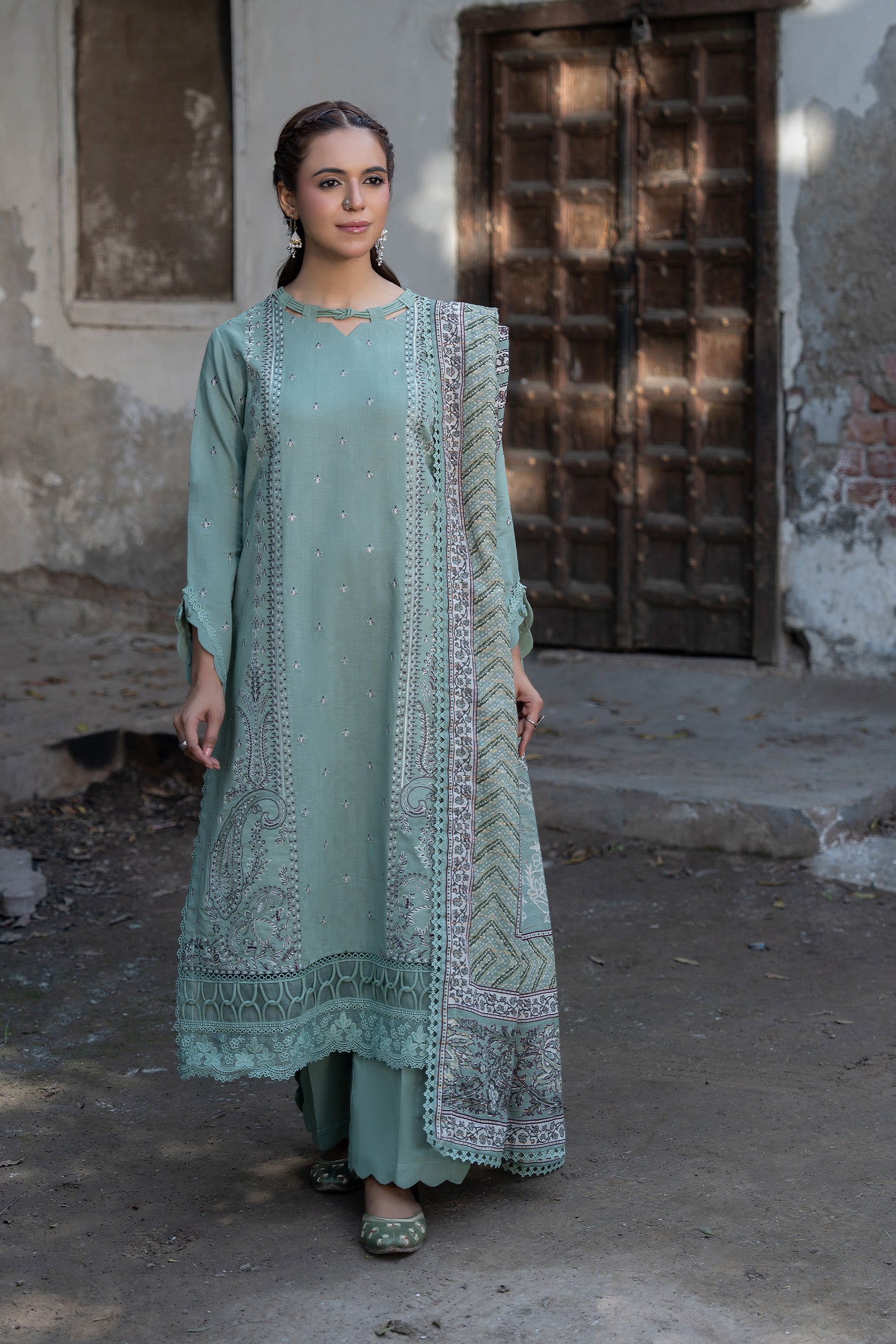3 Piece Unstitched Cadet Gray Premium Emb Lawn