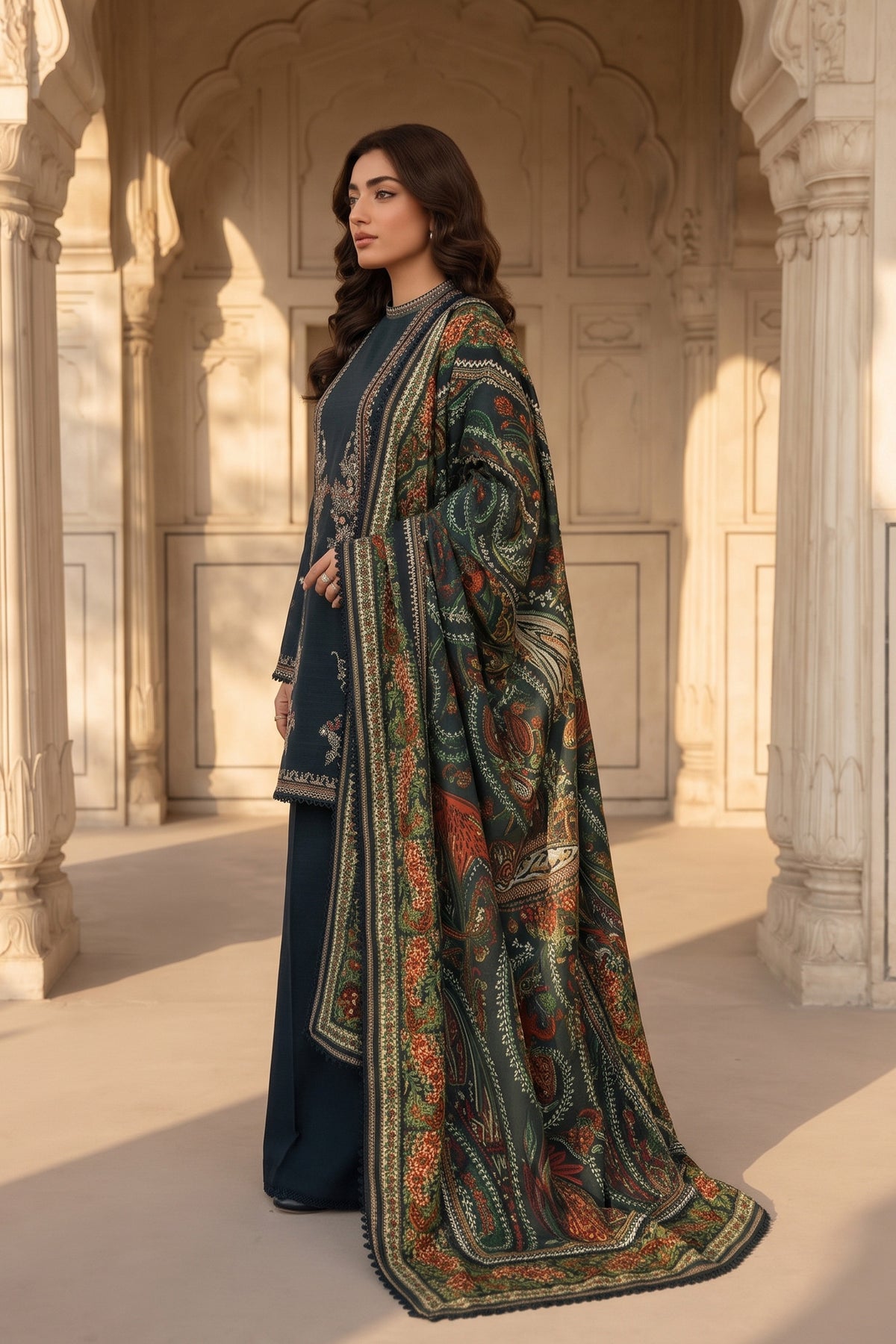 Unstitched 3 Piece Embroidered Suit Midnight Blue