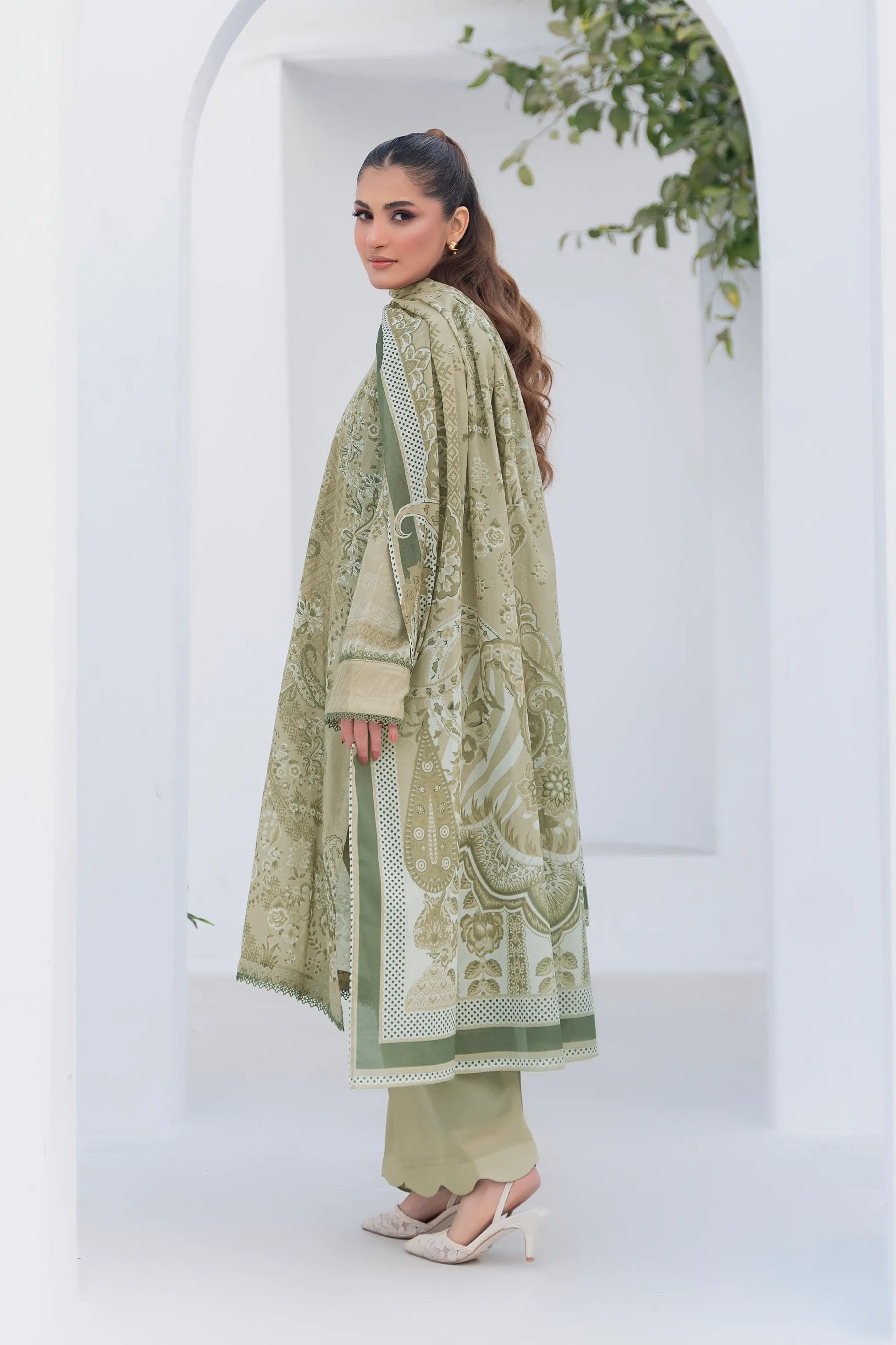 3 Piece Unstitched Pale Oyster Premium Printed Lawn