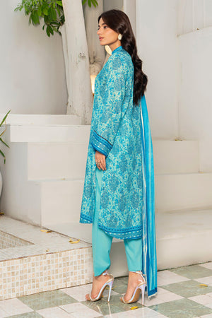 3 Piece Unstitched Blue Printed Lawn - SafaNoor