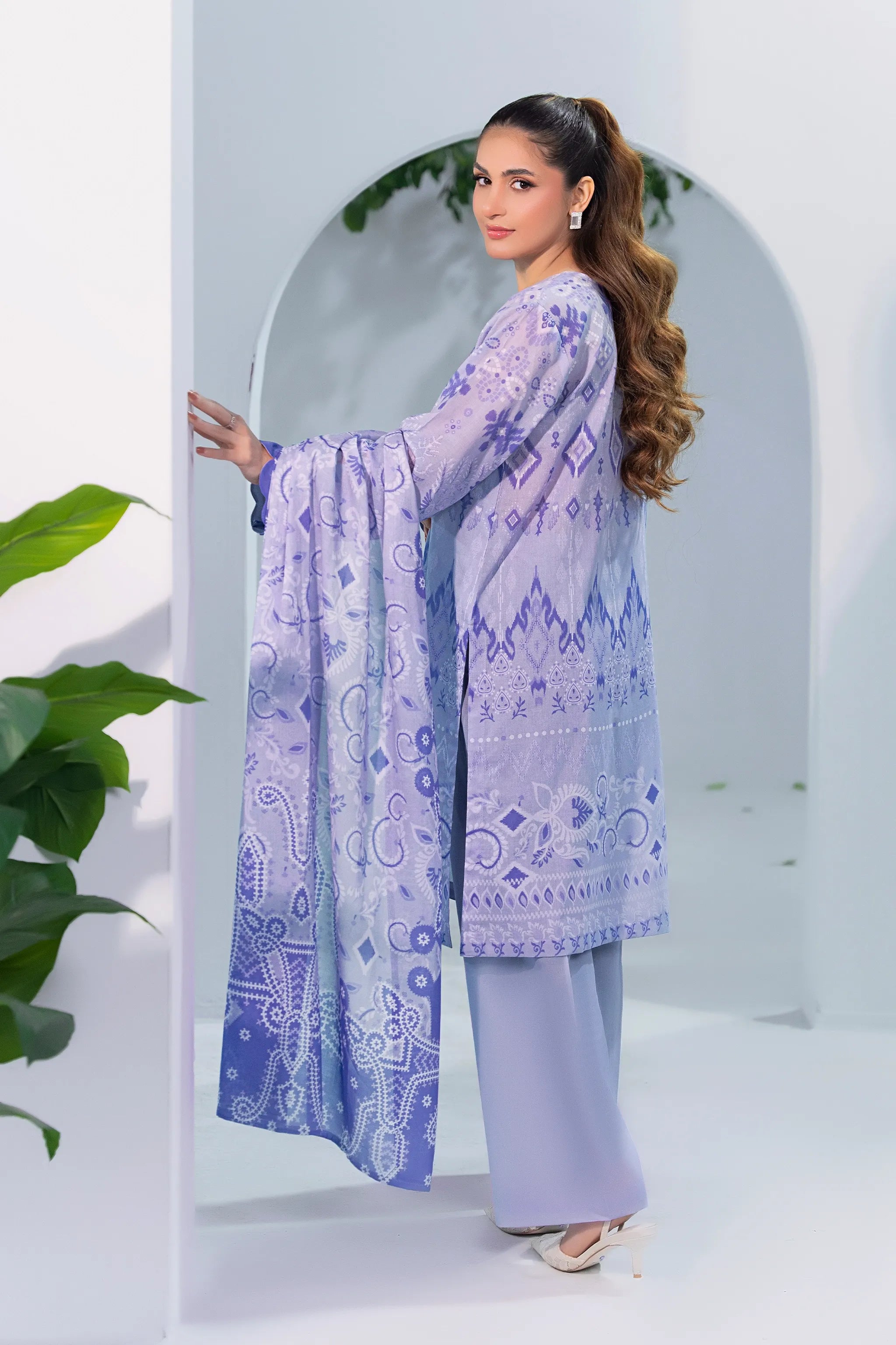 3 Piece Unstitched Light Purple Premium Printed Lawn