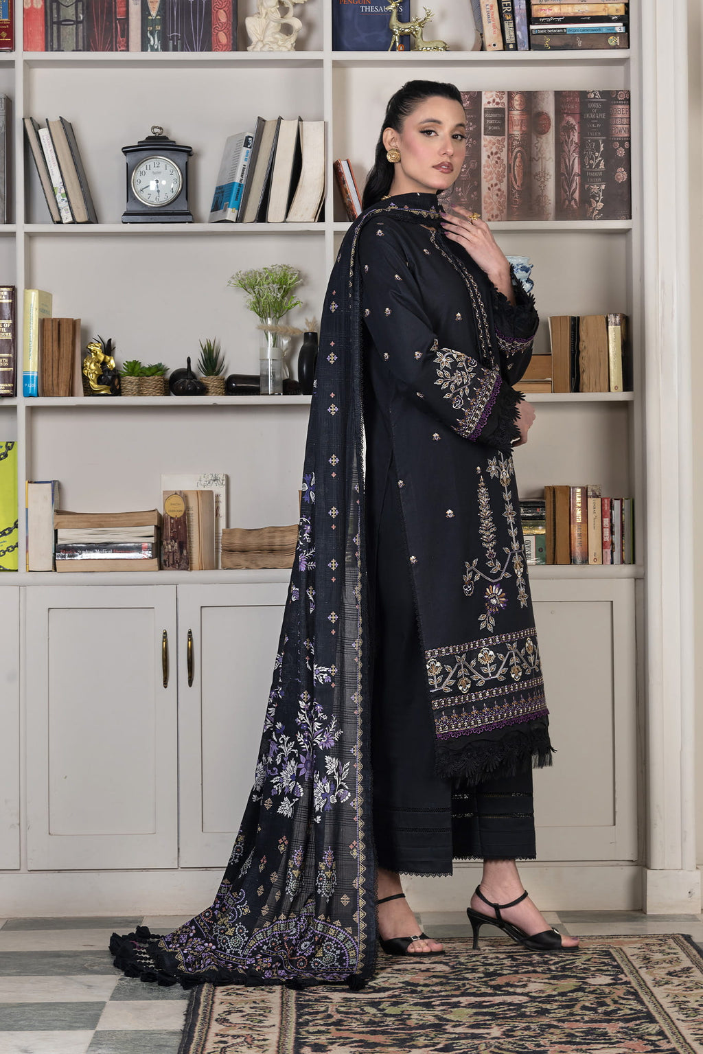 3 Piece Unstitched Black Luxury Embroidered Lawn