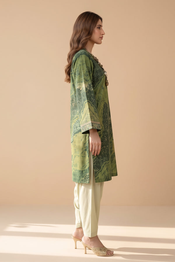Grid Khaddar Unstitched 1 Piece Green