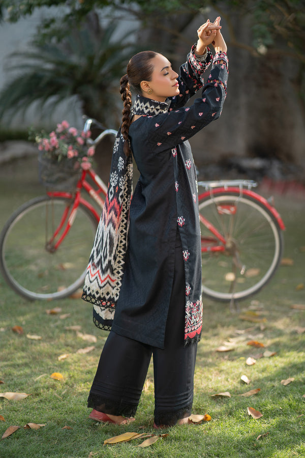 3 Piece Unstitched Black Premium Emb Lawn