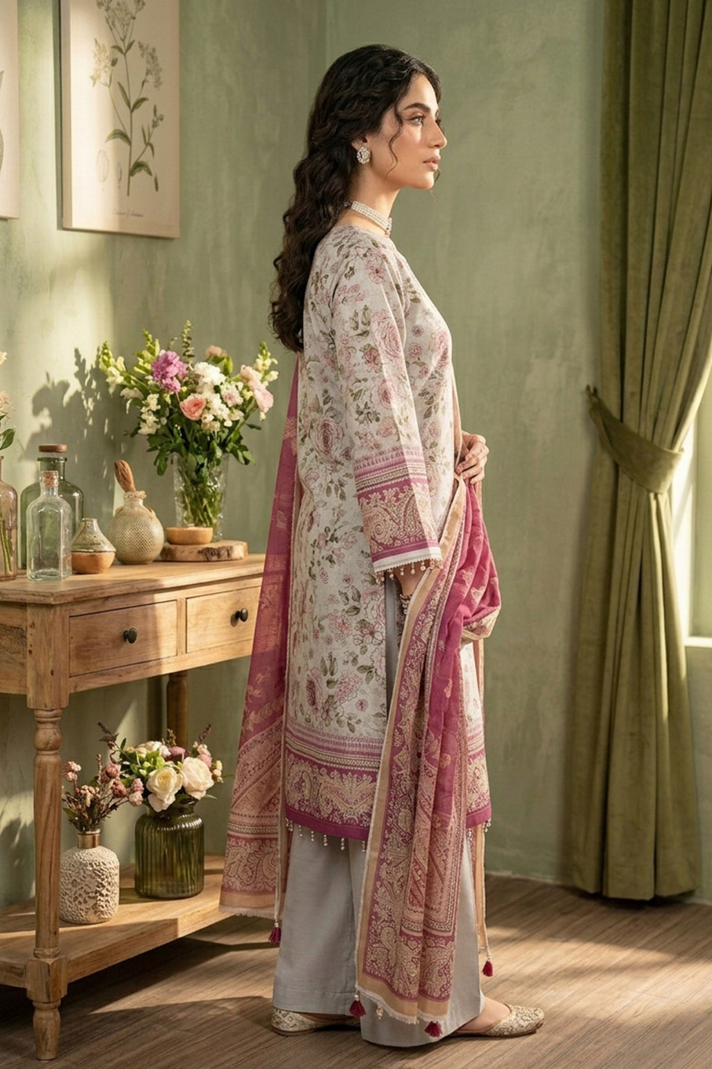 Gray 3 Piece Unstitched Premium Printed Lawn