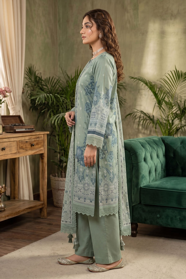 Sage Green 3 Piece Unstitched Premium Printed Lawn