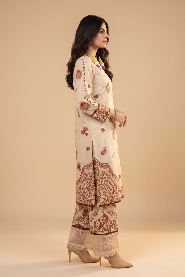 Off White 2 Piece Unstitched Dyed Embroidered Lawn