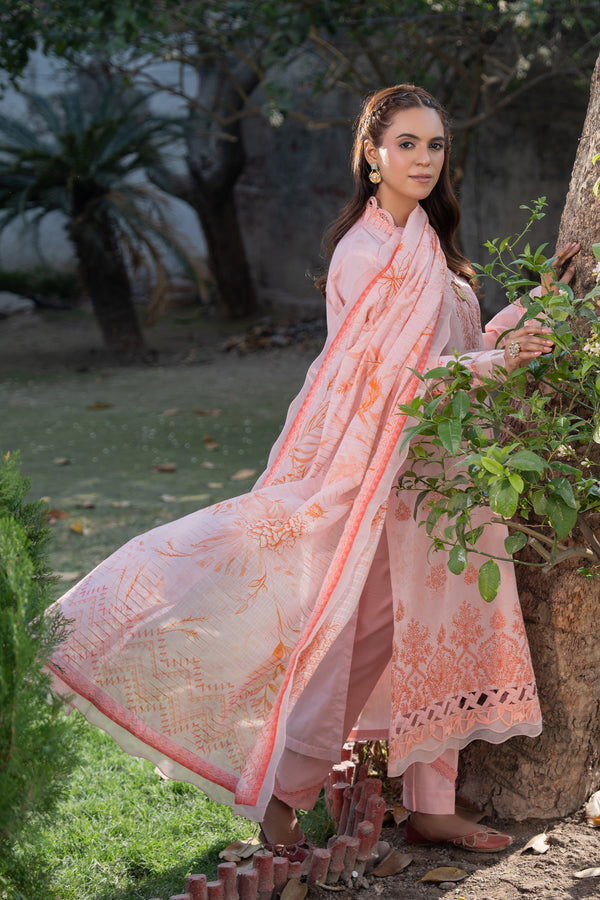 3 Piece Unstitched Baby Pink Premium Emb Lawn