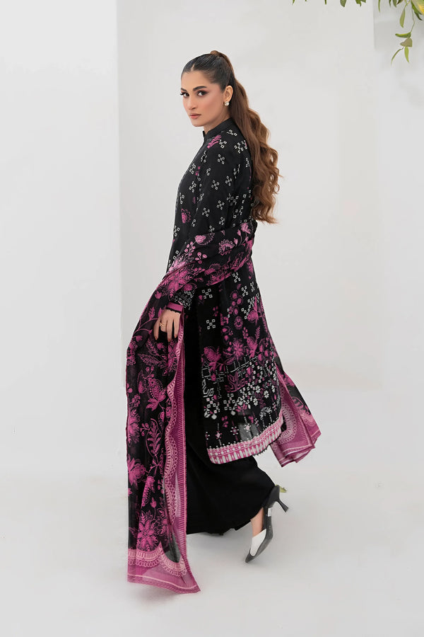 3 Piece Unstitched Black Premium Printed Lawn