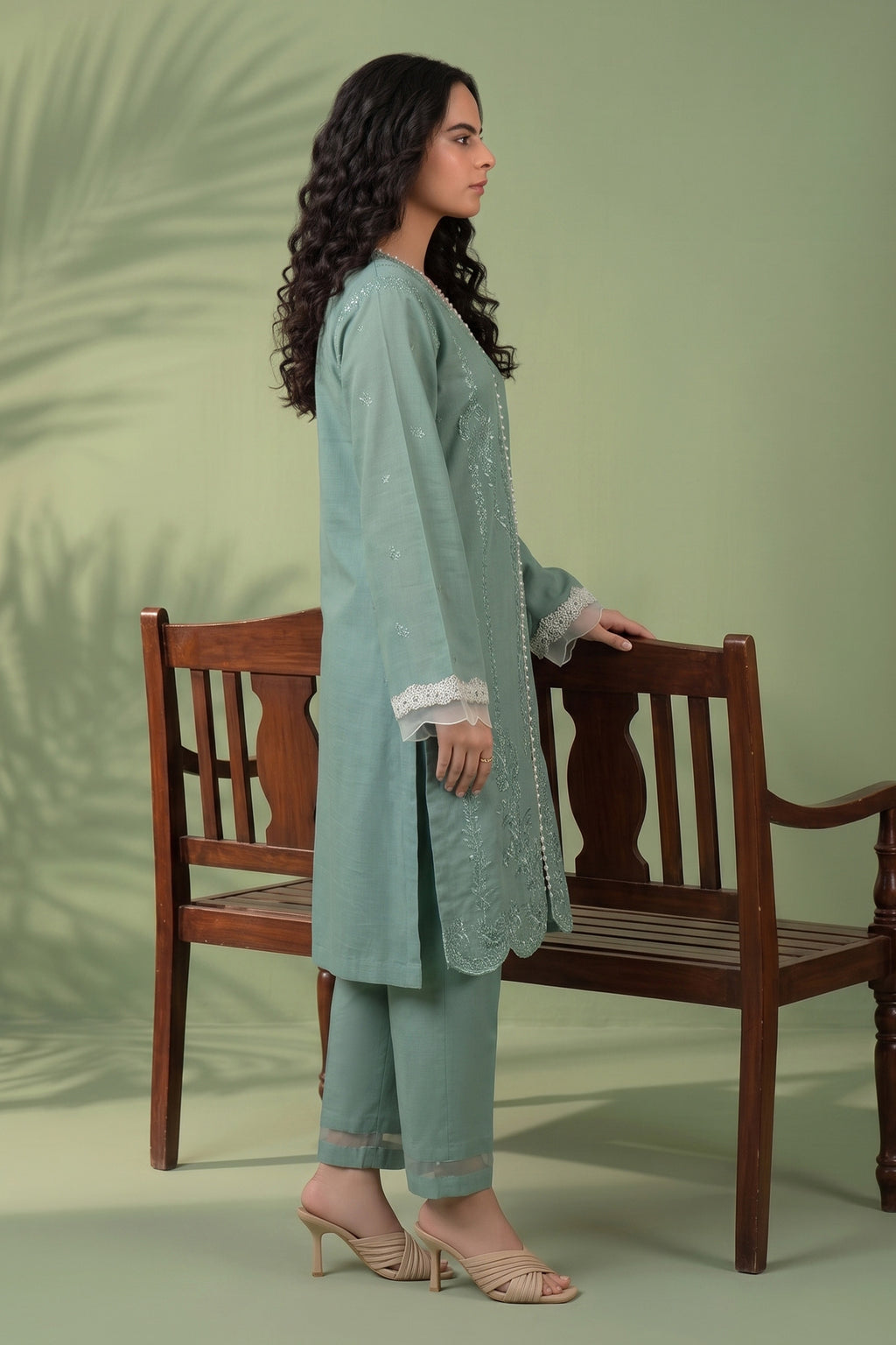 Powder Ferozi 2 Piece Unstitched Dyed Embroidered Lawn