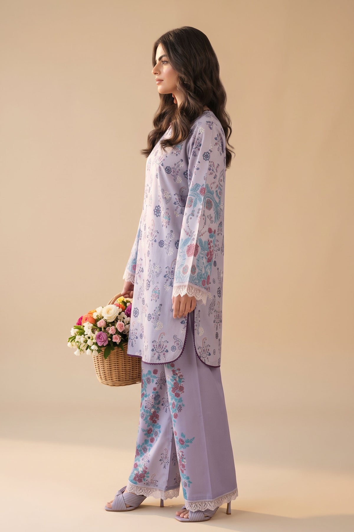 Lavender 2 Piece Unstitched Dyed Embroidered Lawn