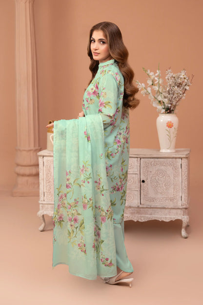 3 Piece Unstitched Turquoise Green Premium Printed Lawn