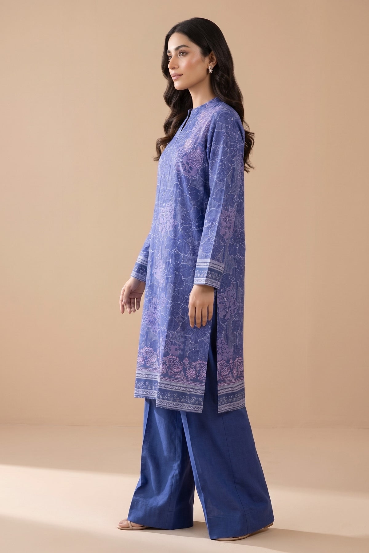 2 Piece Unstitched Printed Khaddar - Royal Blue