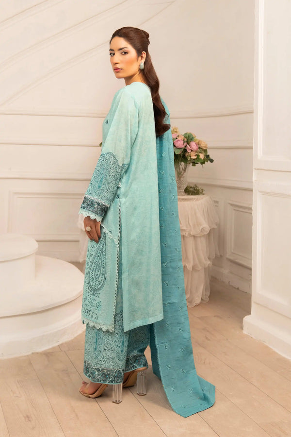 3 Piece Unstitched Cambridge Blue Premium Emb Jacquard Lawn