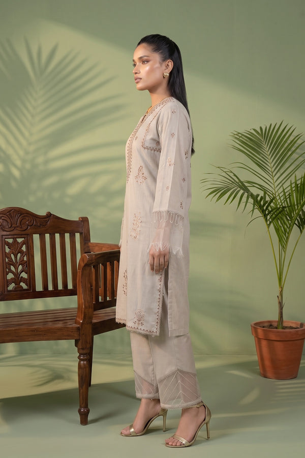 Ivory 2 Piece Unstitched Dyed Embroidered Lawn