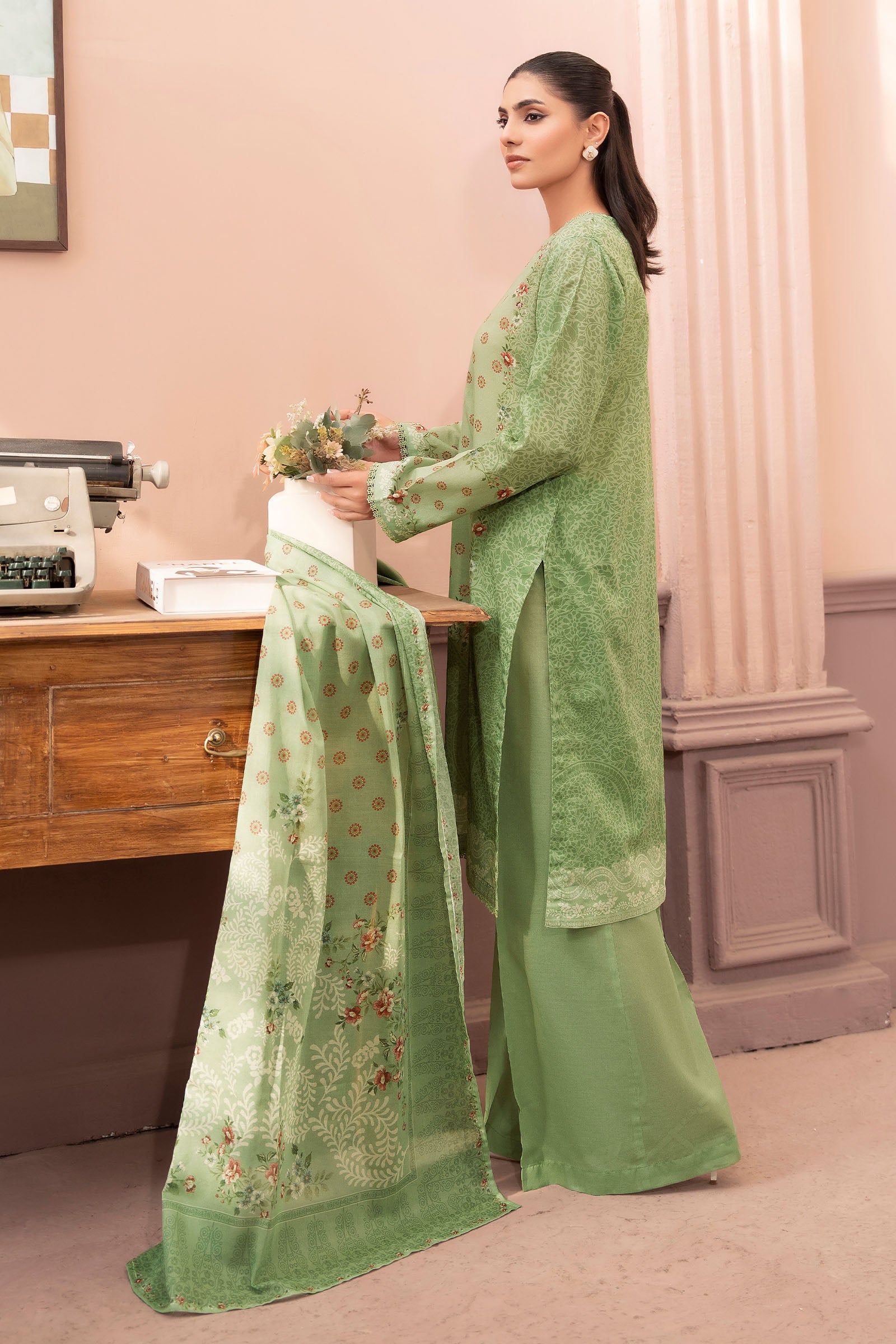 Light Green 3 Piece Unstitched Premium Printed Lawn