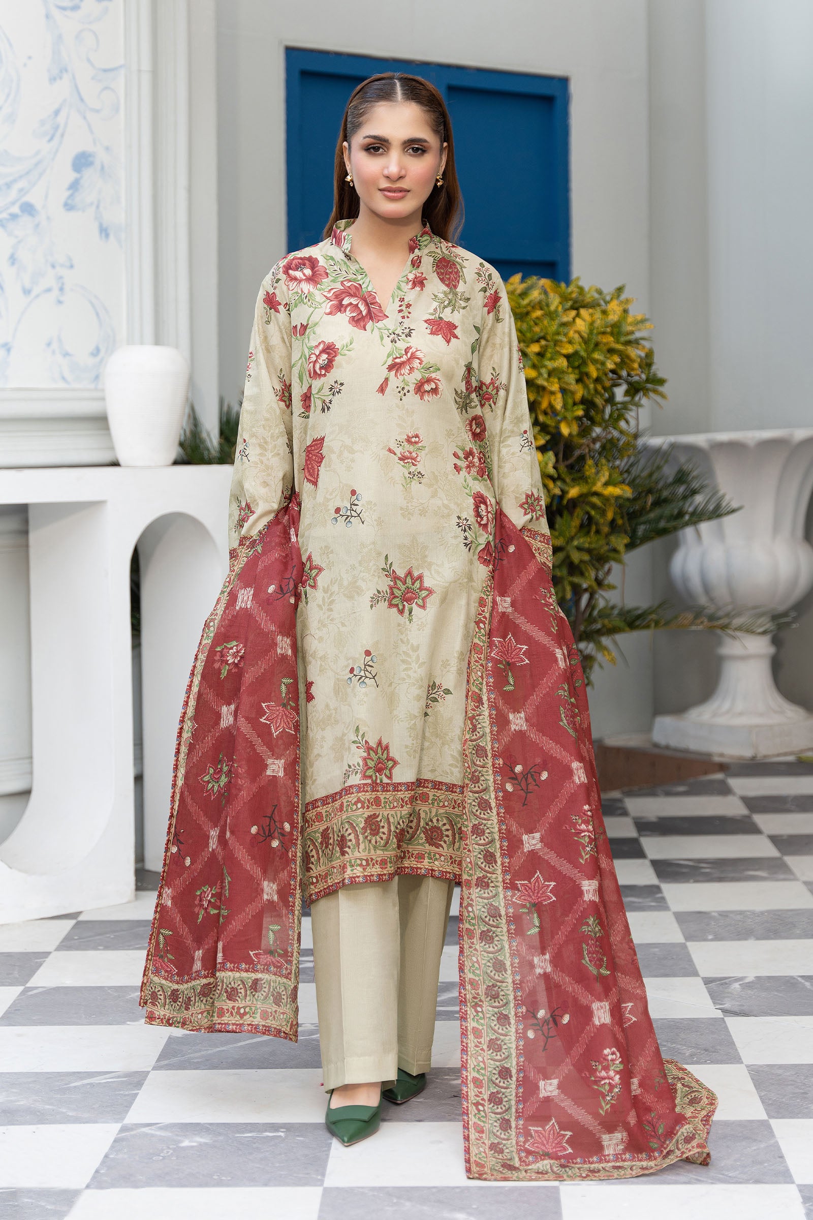 Almond 3 Piece Unstitched Premium Printed Lawn Suit By Safa Noor Nigaah Collection Summer 2026 Main image