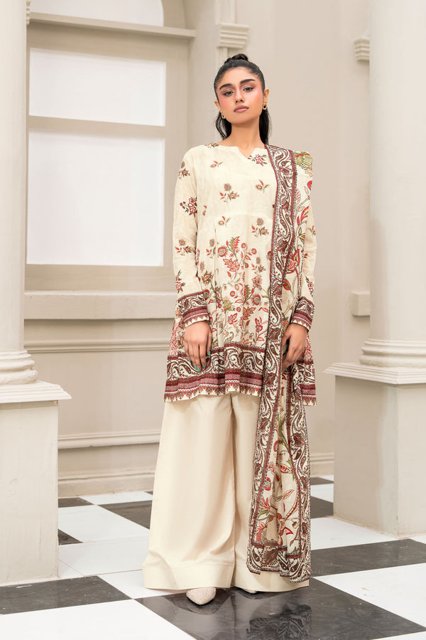 Antique White 3 Piece Unstitched Premium Printed Lawn