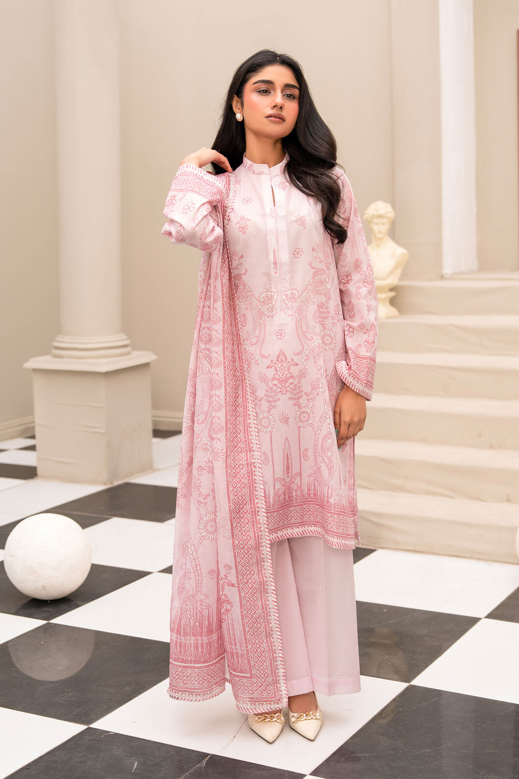 Baby Pink 3 Piece Unstitched Premium Printed Lawn