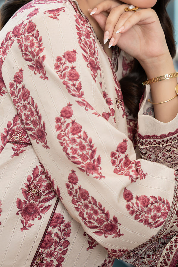 Beige 2 Piece Unstitched Embroidered Lawn