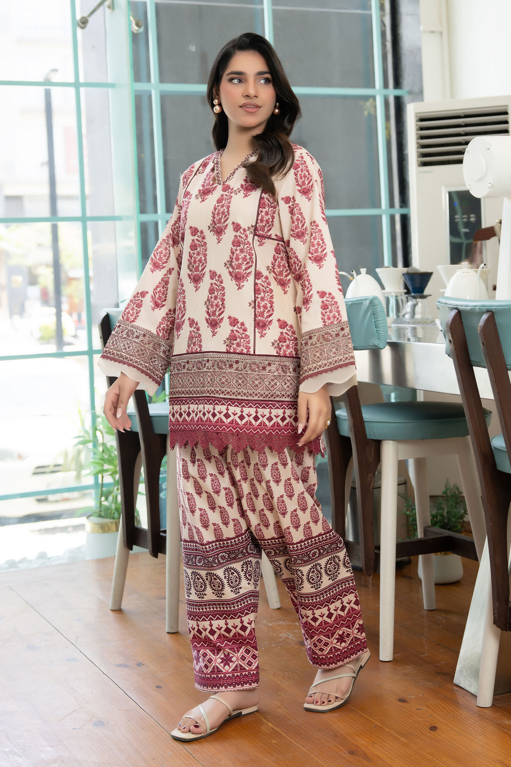 Beige 2 Piece Unstitched Embroidered Lawn